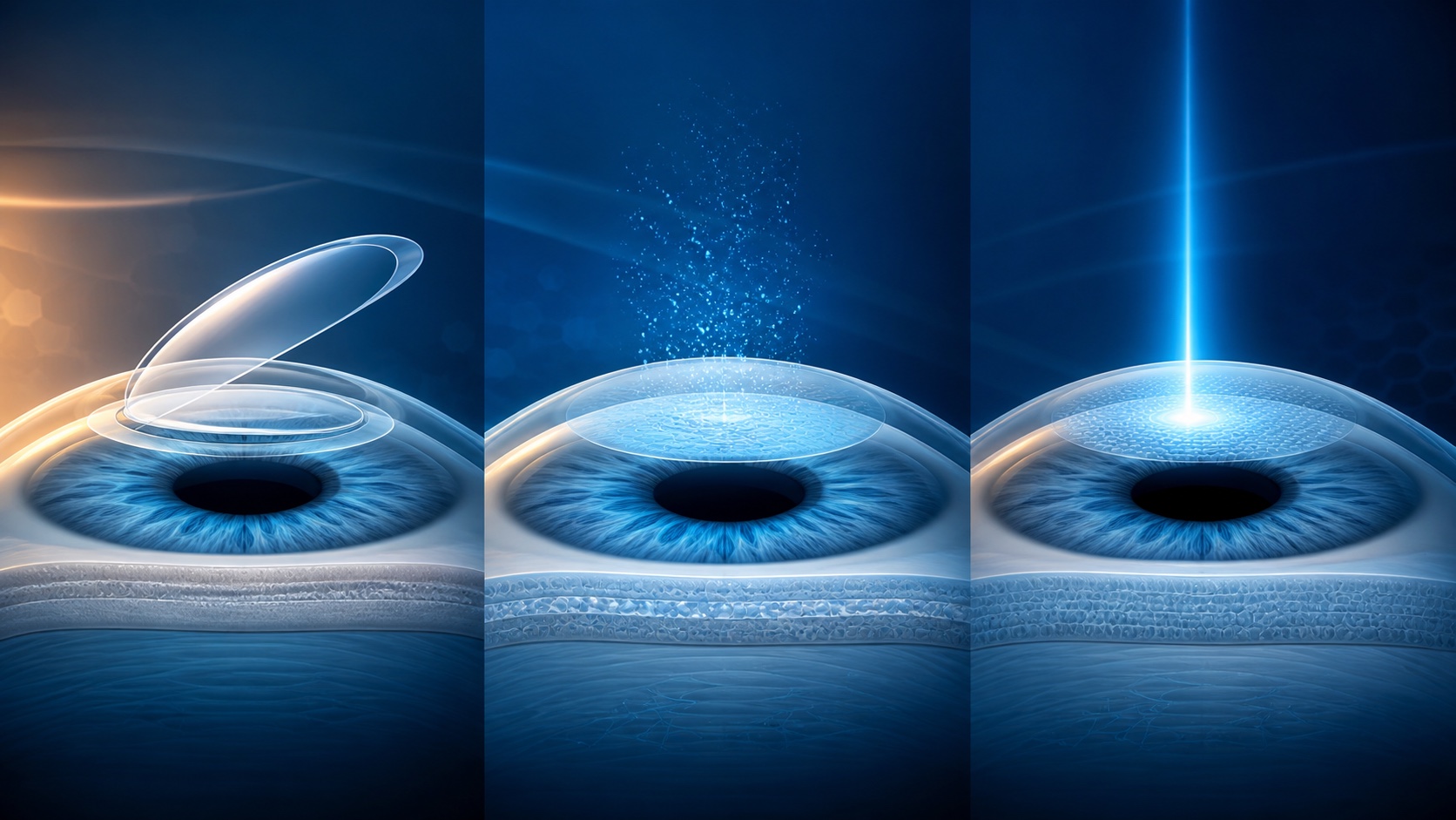 Ilustración médica conceptual de LASIK, PRK y TransPRK